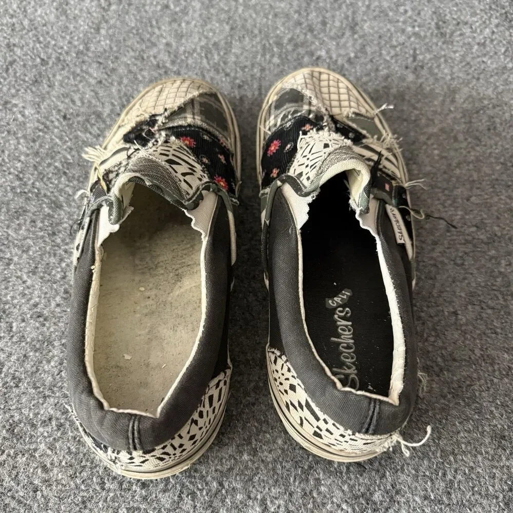 VTG Skechers Cali Slip On Patchwork Canvas Shoes Women’s Black Gray Sneakers 8.5